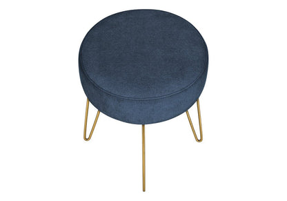 14" Blue and Gold Fabric Round Ottoman HomeRoots