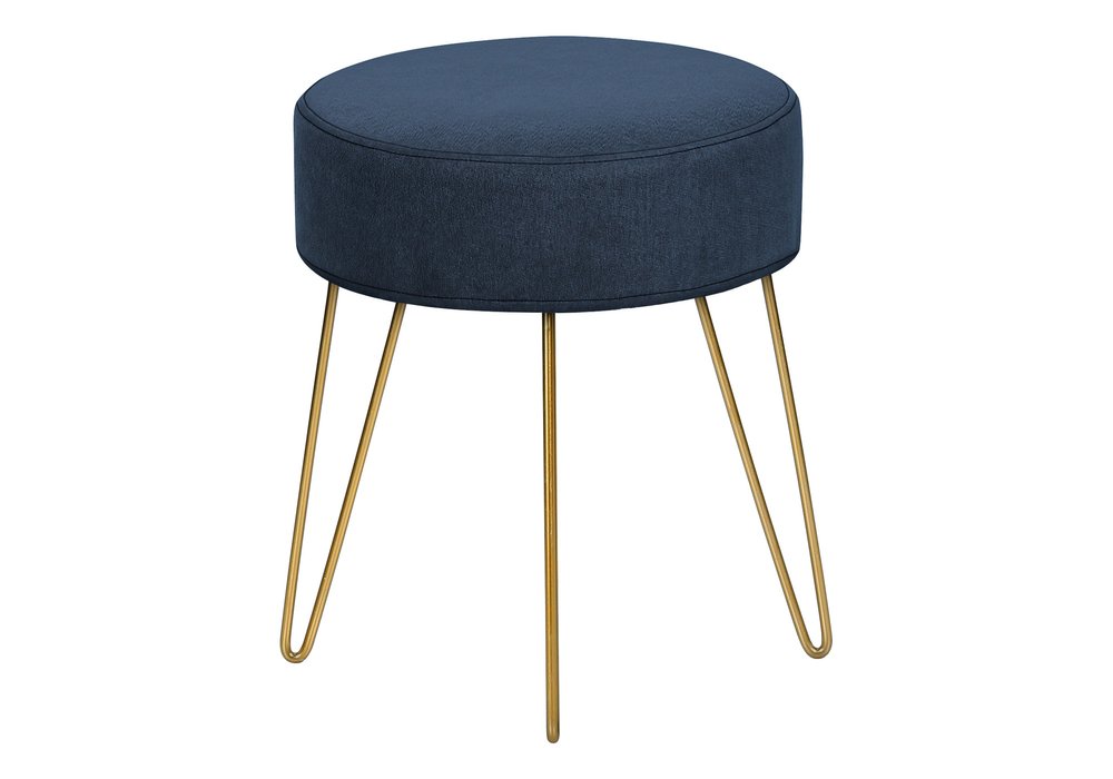 14" Blue and Gold Fabric Round Ottoman HomeRoots