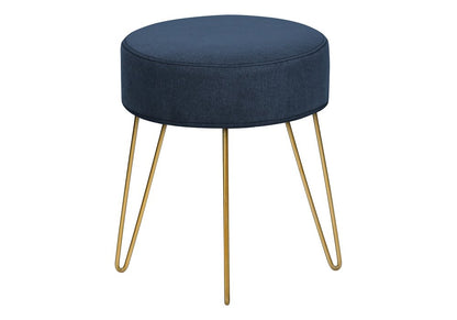 14" Blue and Gold Fabric Round Ottoman HomeRoots