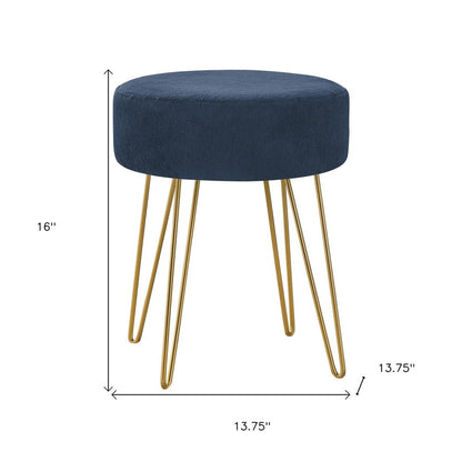 14" Blue and Gold Fabric Round Ottoman HomeRoots