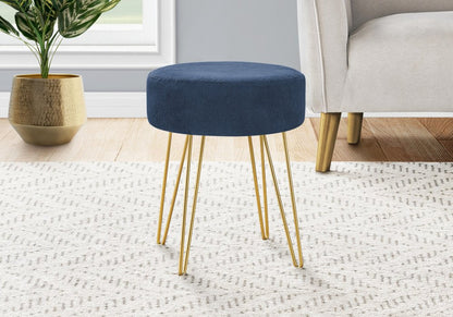 14" Blue and Gold Fabric Round Ottoman HomeRoots