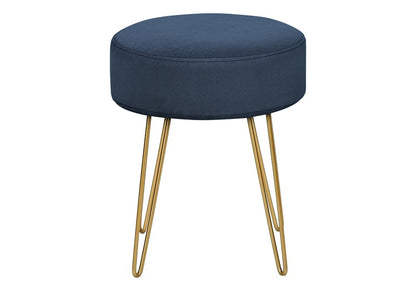 14" Blue and Gold Fabric Round Ottoman HomeRoots