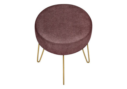 14" Plum Fabric and Gold Round Ottoman HomeRoots
