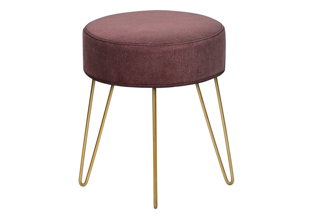 14" Plum Fabric and Gold Round Ottoman HomeRoots