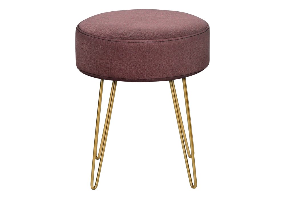 14" Plum Fabric and Gold Round Ottoman HomeRoots