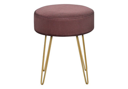 14" Plum Fabric and Gold Round Ottoman HomeRoots