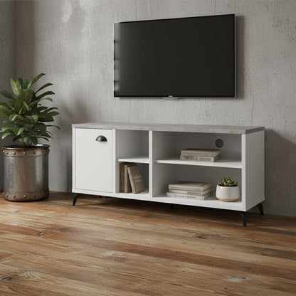 47" Gray And White Wood Enclosed and Open Storage TV Stand HomeRoots