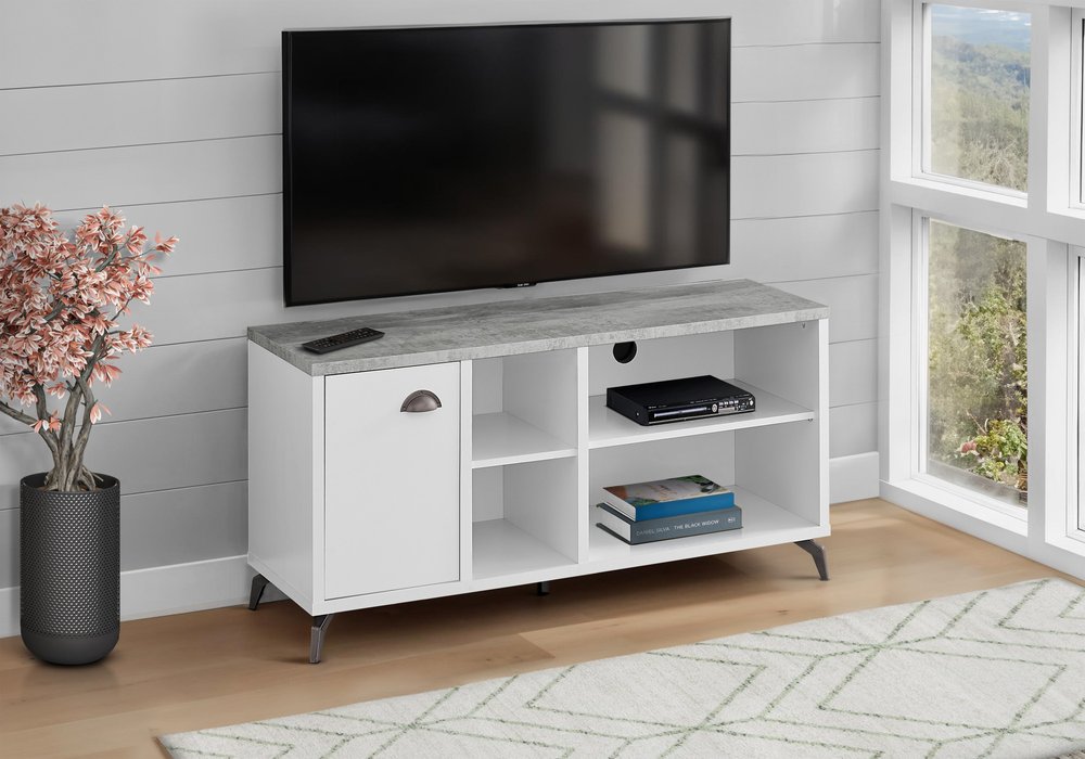 47" Gray And White Wood Enclosed and Open Storage TV Stand HomeRoots