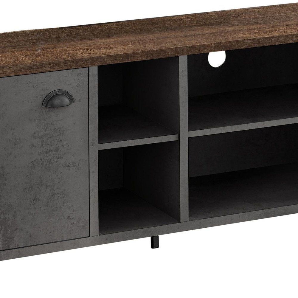 47" Brown And Gray Distressed Reclaimed Wood Enclosed and Open Storage TV Stand HomeRoots