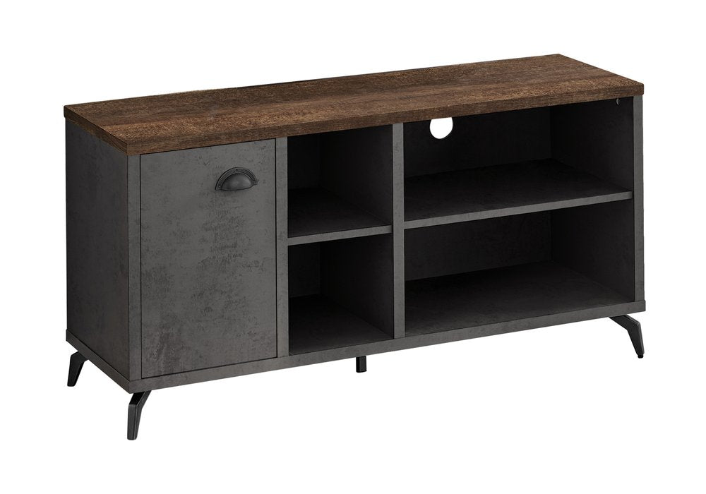 47" Brown And Gray Distressed Reclaimed Wood Enclosed and Open Storage TV Stand HomeRoots