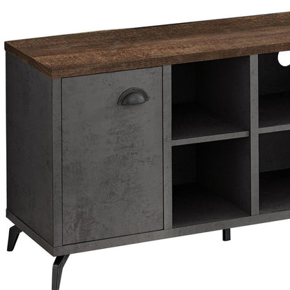 47" Brown And Gray Distressed Reclaimed Wood Enclosed and Open Storage TV Stand HomeRoots
