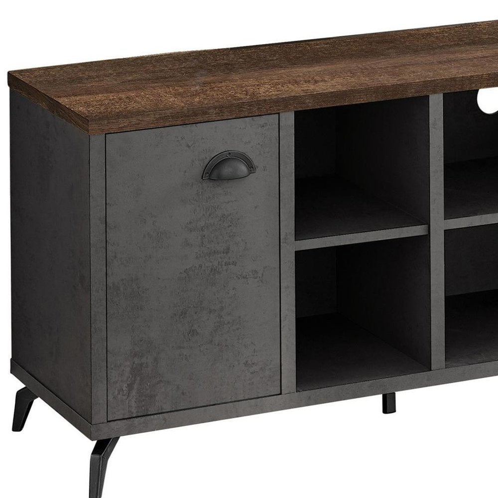 47" Brown And Gray Distressed Reclaimed Wood Enclosed and Open Storage TV Stand HomeRoots