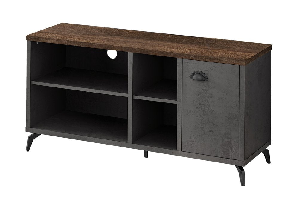 47" Brown And Gray Distressed Reclaimed Wood Enclosed and Open Storage TV Stand HomeRoots
