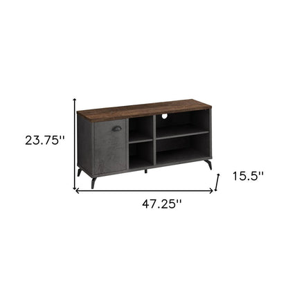 47" Brown And Gray Distressed Reclaimed Wood Enclosed and Open Storage TV Stand HomeRoots