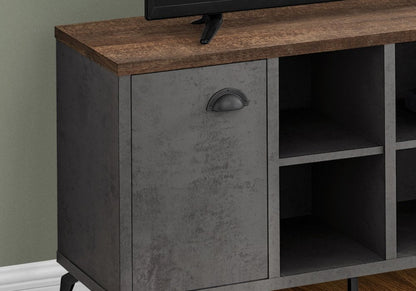 47" Brown And Gray Distressed Reclaimed Wood Enclosed and Open Storage TV Stand HomeRoots