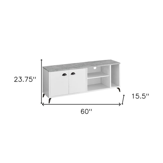 60" White Cabinet Enclosed Storage TV Stand HomeRoots