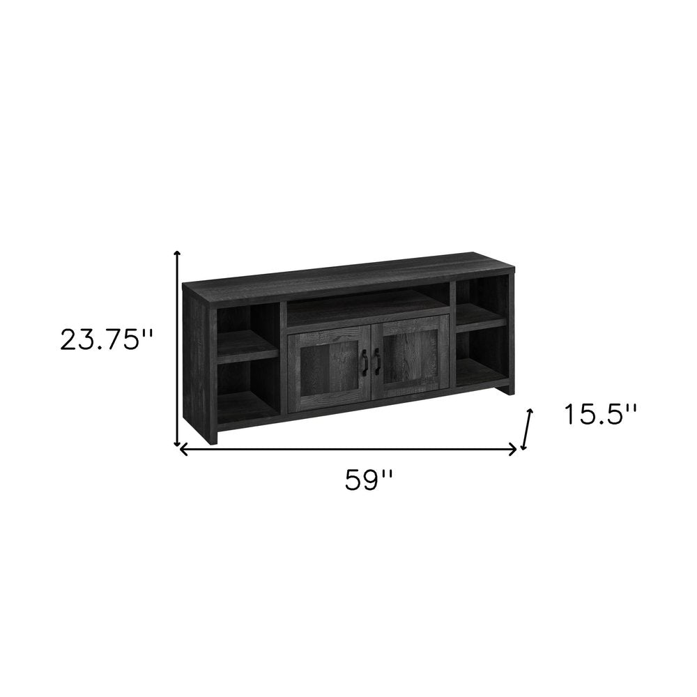 59" Black Cabinet Enclosed Storage TV Stand HomeRoots