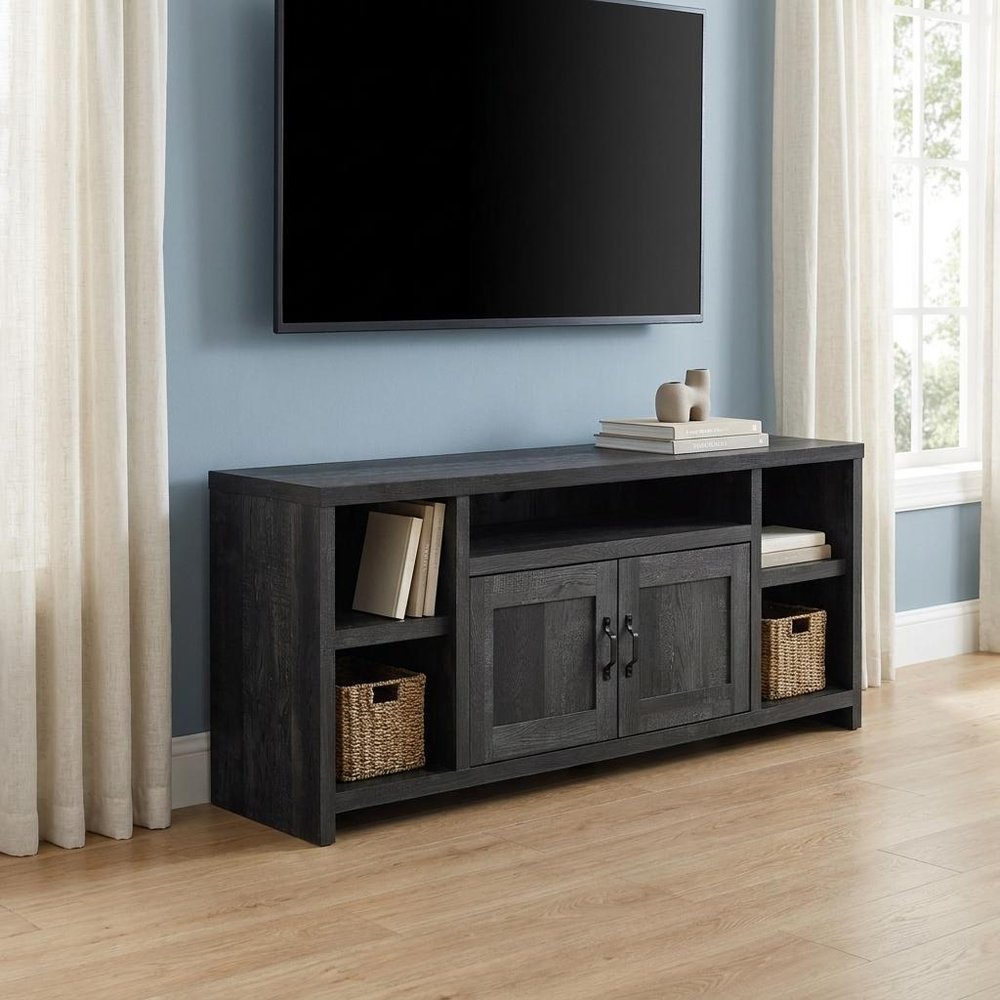 59" Black Cabinet Enclosed Storage TV Stand HomeRoots