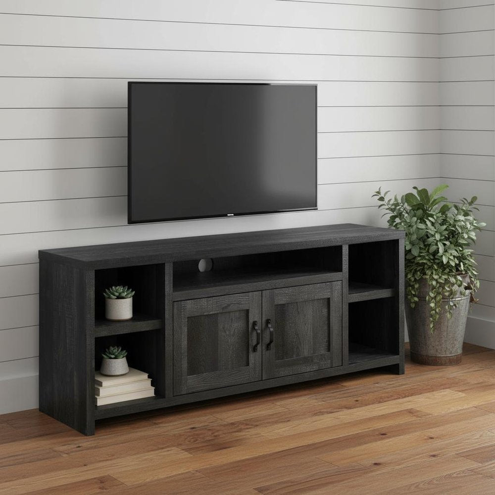 59" Black Cabinet Enclosed Storage TV Stand HomeRoots
