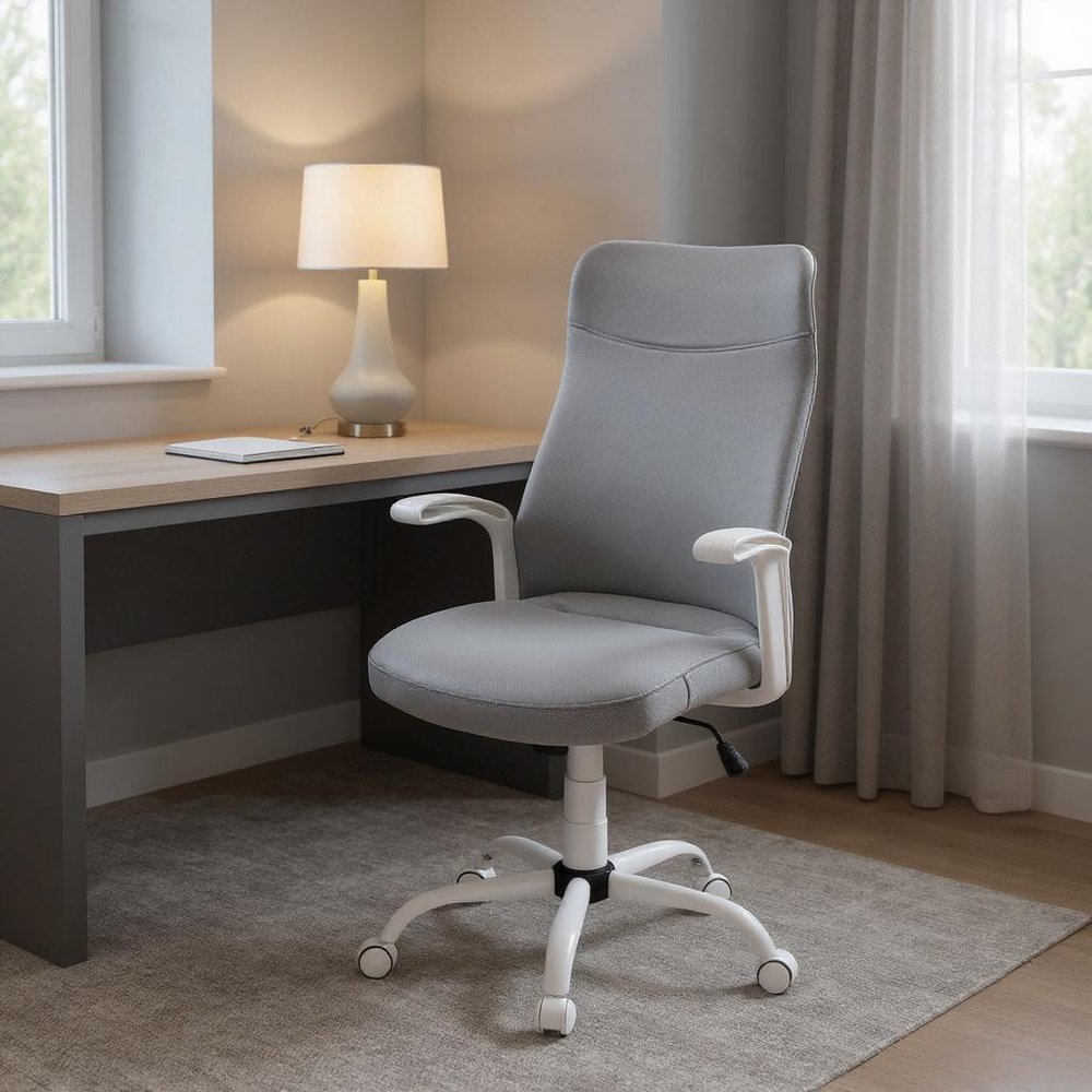 Gray and White Rolling Drafting Chair — view 11