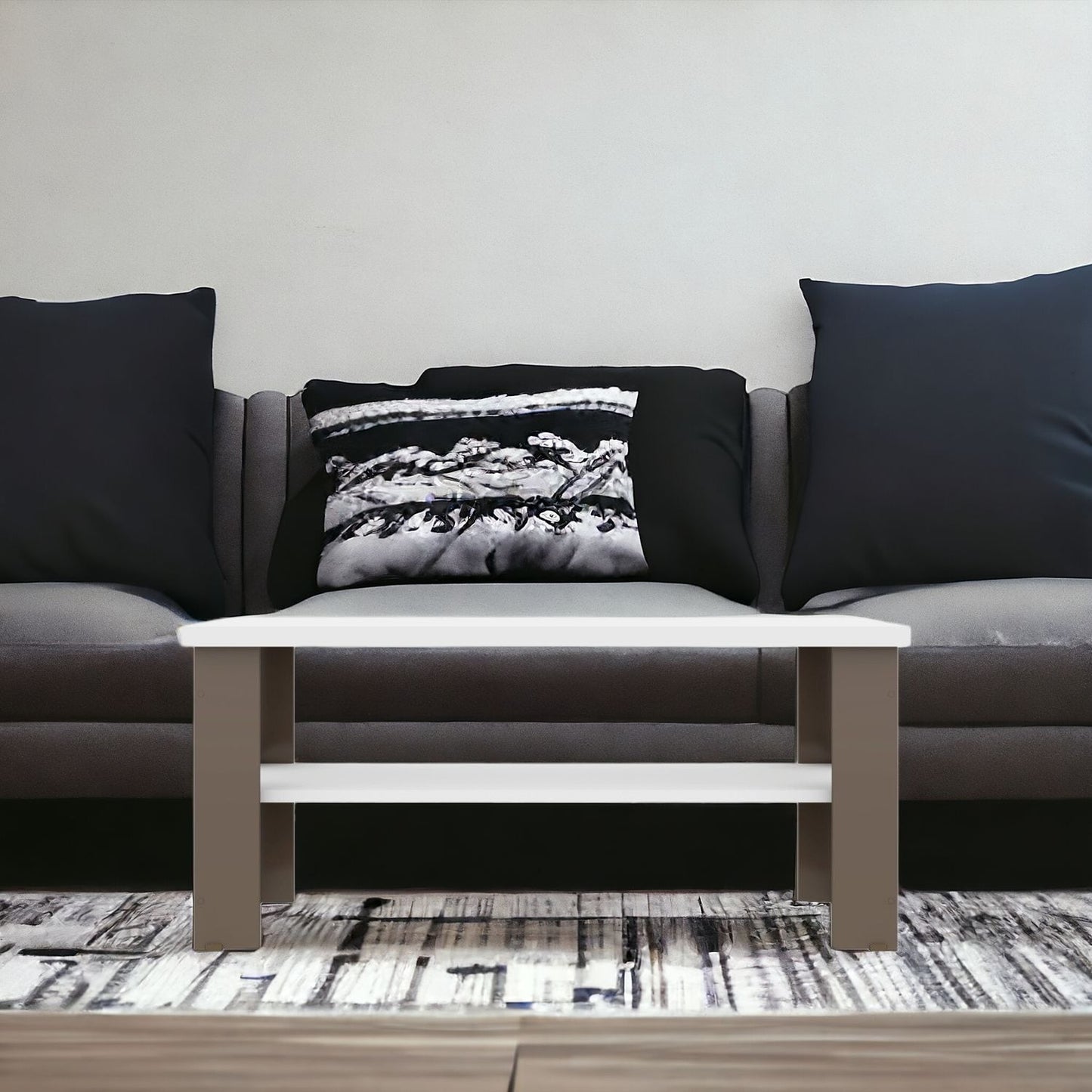 35" White And Light Gray Coffee Table With Shelf