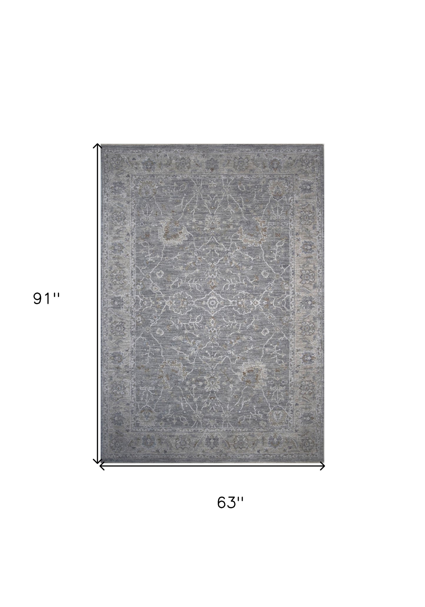 5' X 7' Blue Gray Southwestern Floral Area Rug - 63.0" (H) x 91.0" (W) x 0.4" (D)