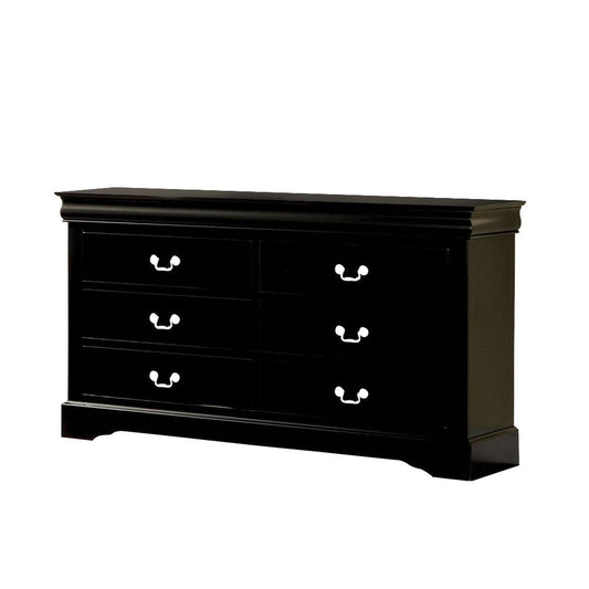60" Black Wood Six Drawer Double Dresser