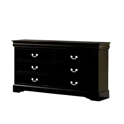 60" Black Wood Six Drawer Double Dresser HomeRoots