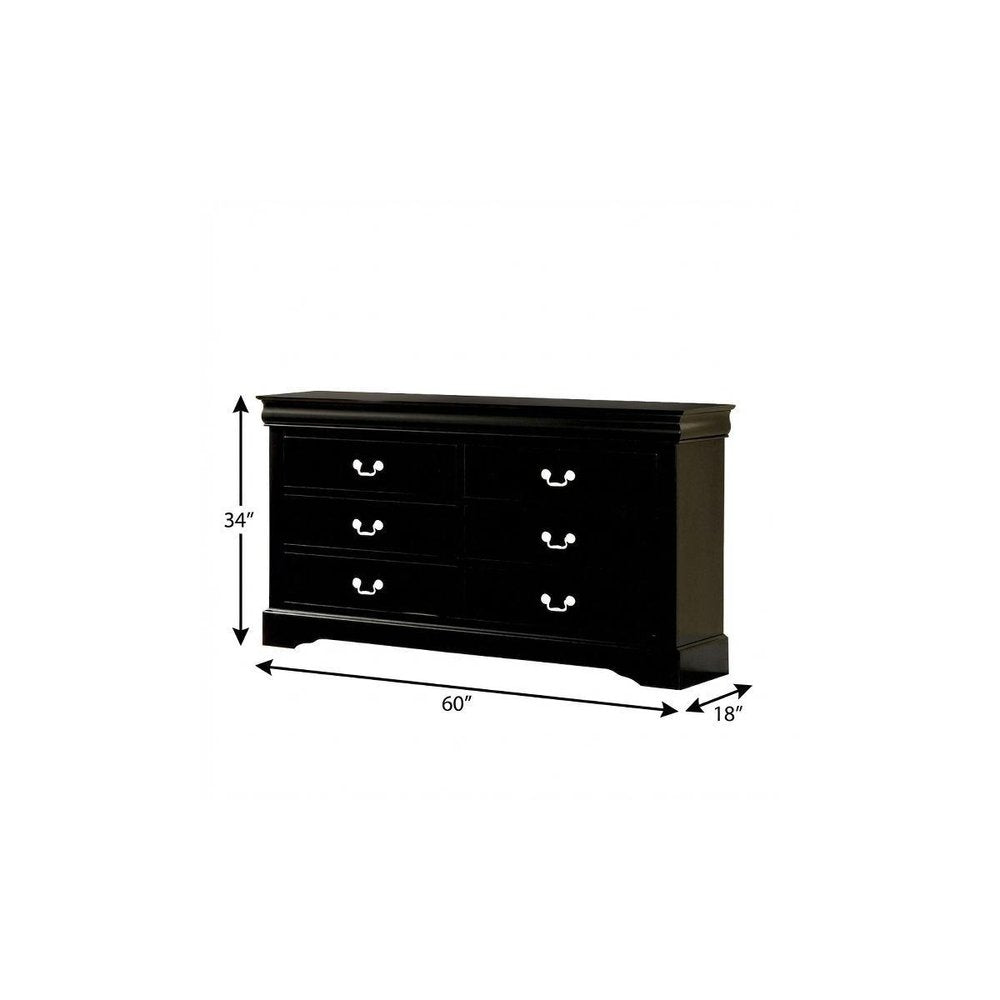 60" Black Solid and Manufactured Wood Six Drawer Double Dresser HomeRoots