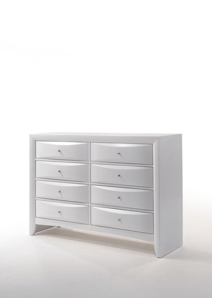 59" White Solid and Manufactured Wood Eight Drawer Double Dresser HomeRoots