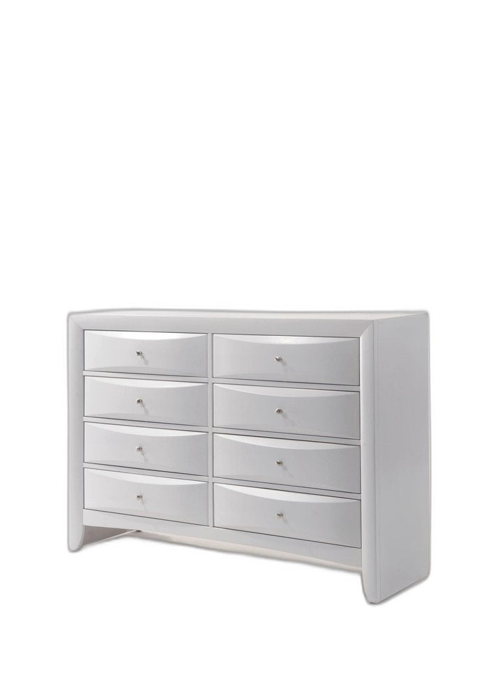 59" White Solid and Manufactured Wood Eight Drawer Double Dresser HomeRoots