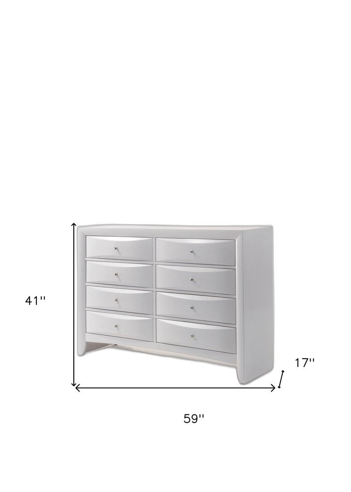 59" White Solid and Manufactured Wood Eight Drawer Double Dresser HomeRoots