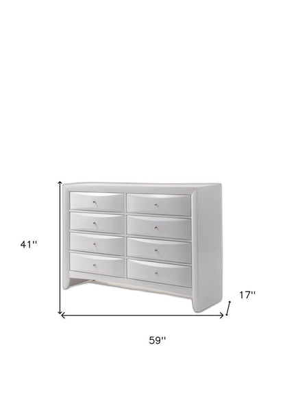 59" White Solid and Manufactured Wood Eight Drawer Double Dresser HomeRoots