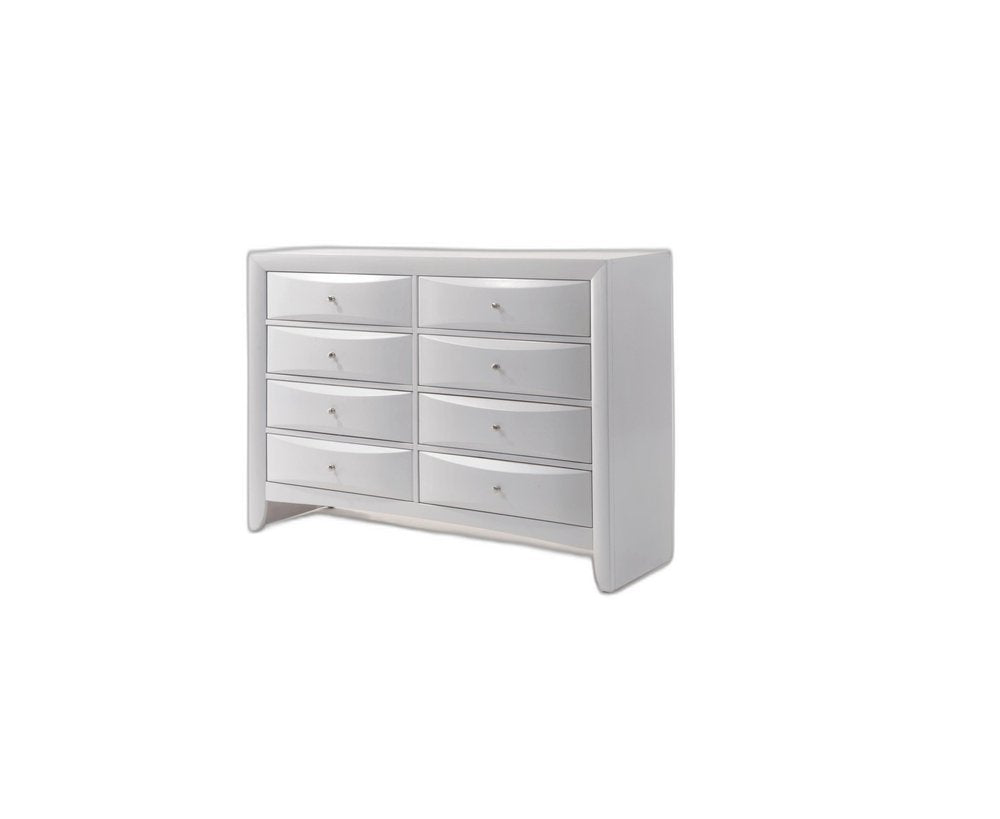 59" White Solid and Manufactured Wood Eight Drawer Double Dresser HomeRoots