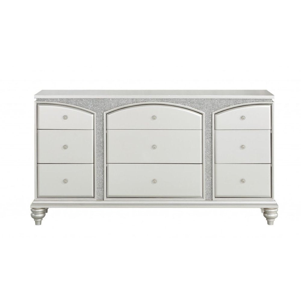 66" Platinum Manufactured Wood Nine Drawer Dresser HomeRoots