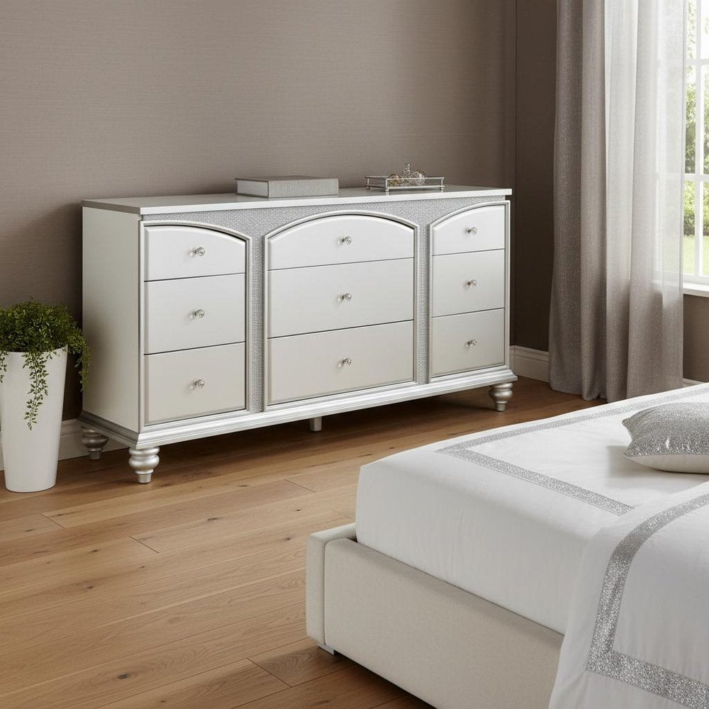 66" Platinum Manufactured Wood Nine Drawer Dresser HomeRoots