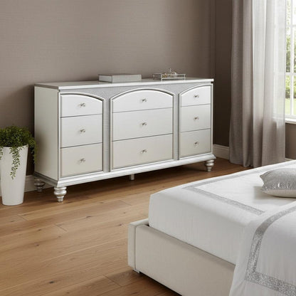66" Platinum Manufactured Wood Nine Drawer Dresser HomeRoots