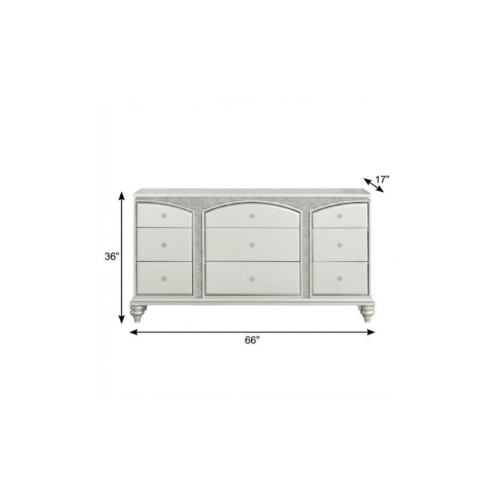 66" Platinum Manufactured Wood Nine Drawer Dresser HomeRoots