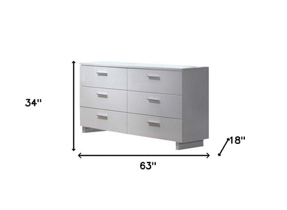 63" White Six Drawer Double Dresser