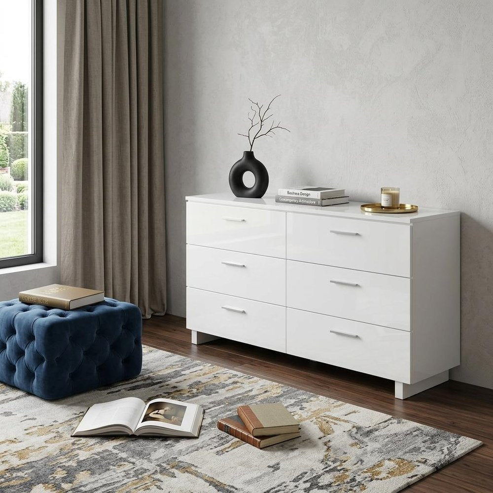 63" White Wood Six Drawer Double Dresser HomeRoots