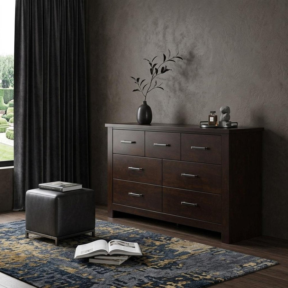 55" Mahogany Seven Drawer Double Dresser HomeRoots