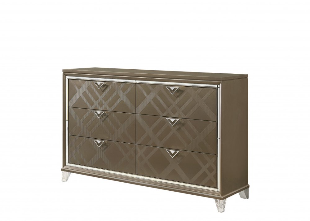 66" Champagne Wood Six Drawer Double Dresser — view 1