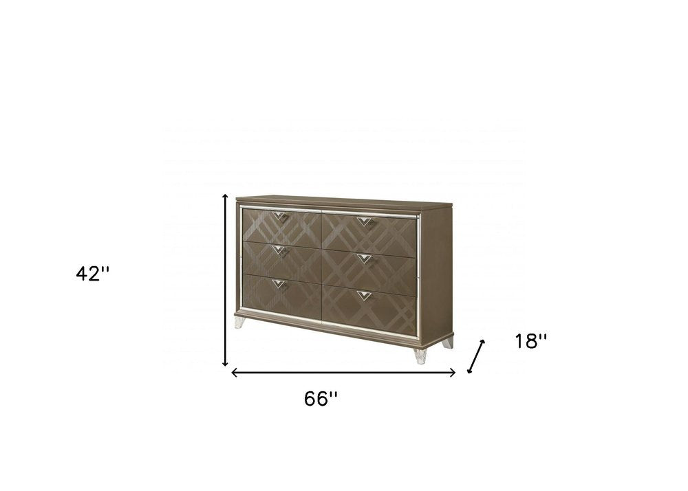 66" Champagne Wood Six Drawer Double Dresser — view 2