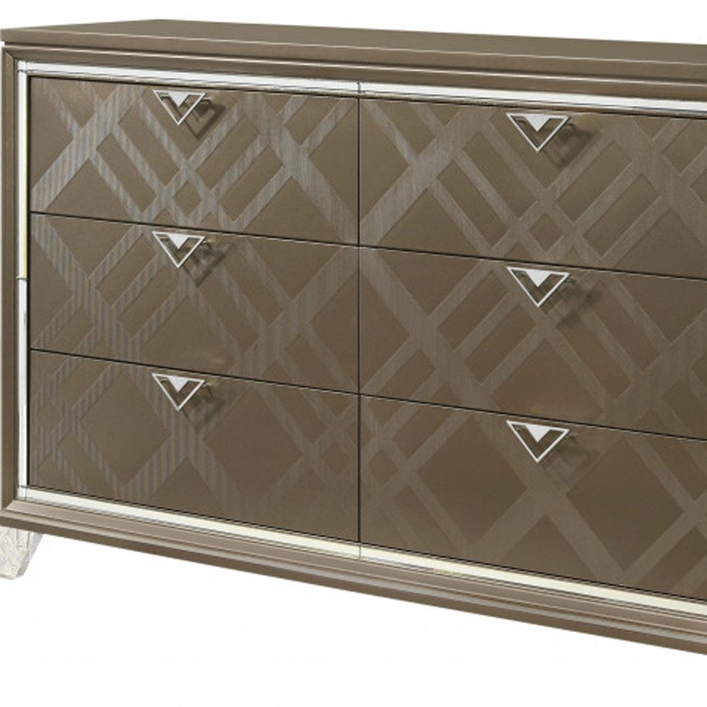 66" Champagne Wood Six Drawer Double Dresser — view 4