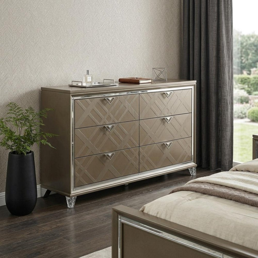 66" Champagne Wood Six Drawer Double Dresser HomeRoots