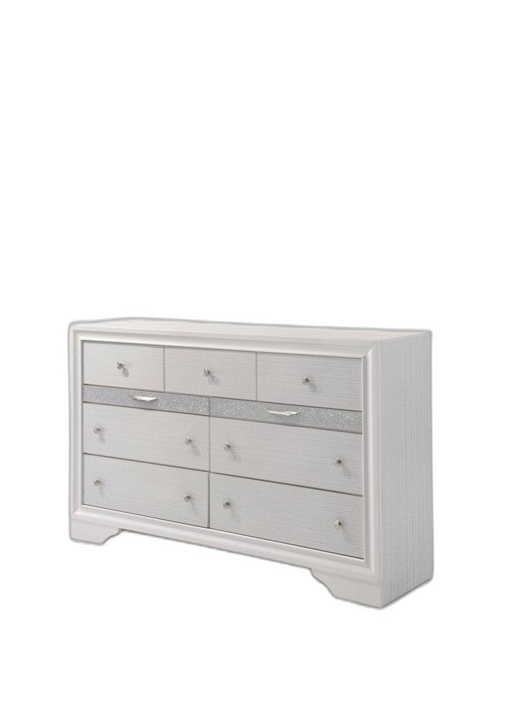 63" White Manufactured Wood Nine Drawer Triple Dresser — view 2