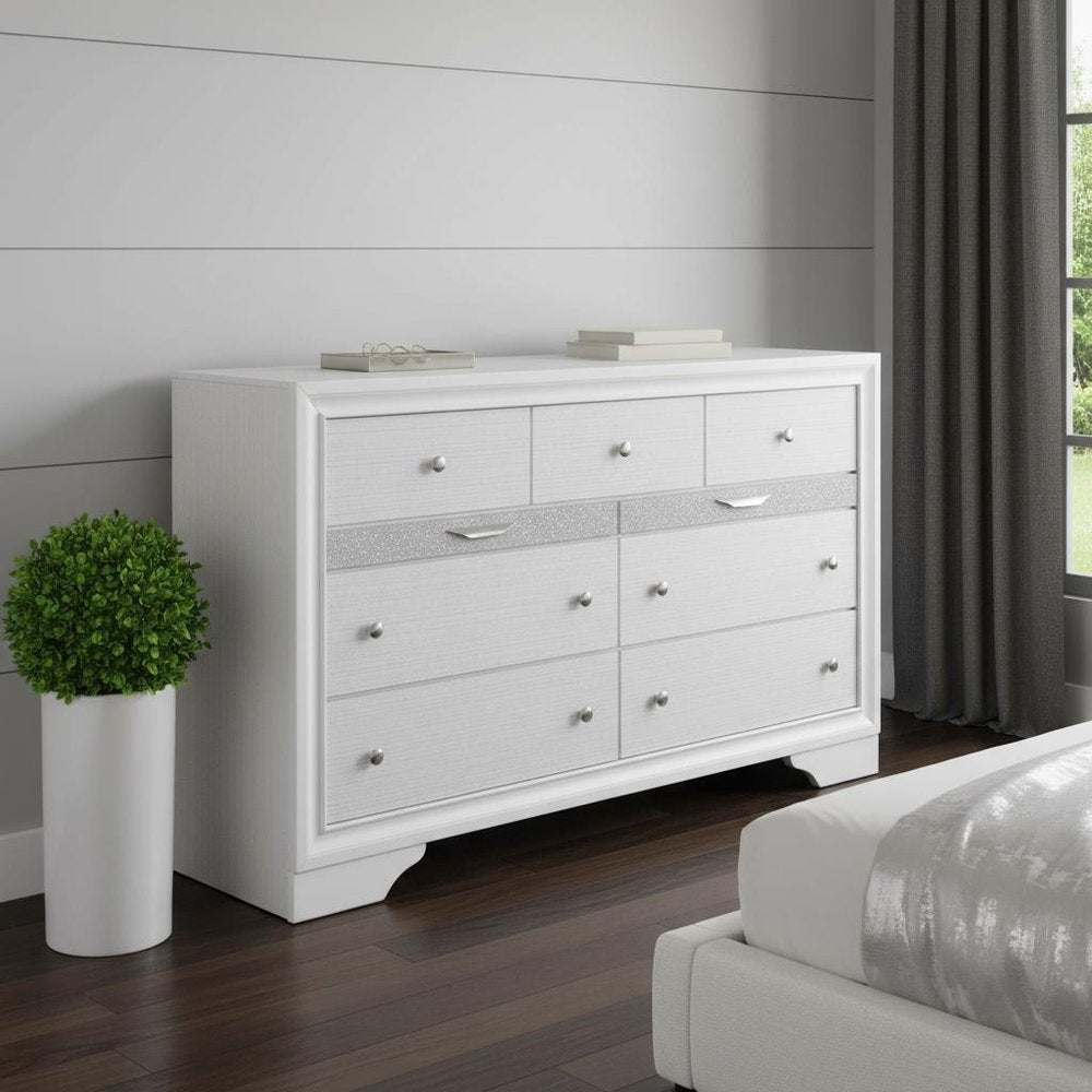 63" White Manufactured Wood Nine Drawer Triple Dresser HomeRoots