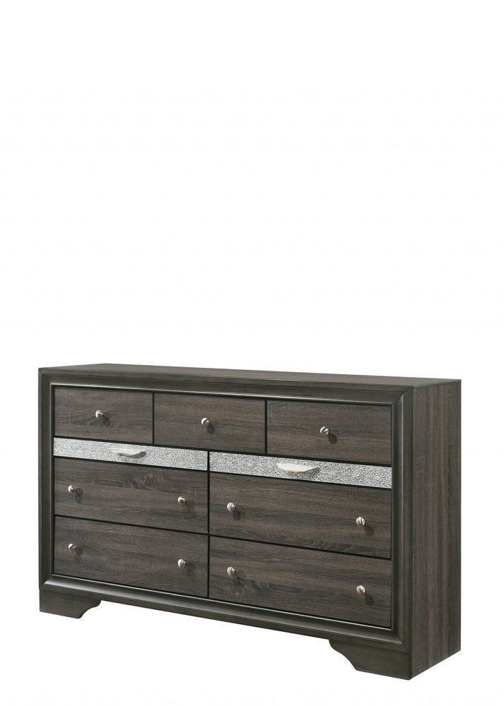 63" Gray Wood Nine Drawer Double Dresser HomeRoots