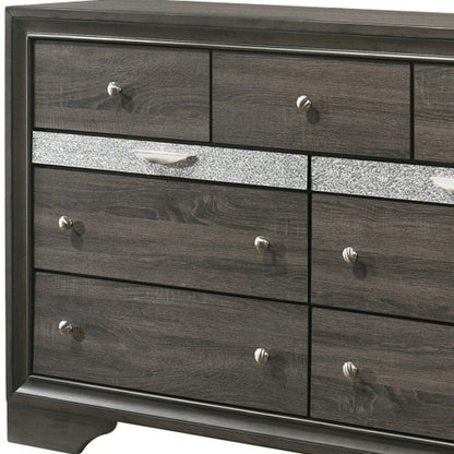 63" Gray Wood Nine Drawer Double Dresser HomeRoots
