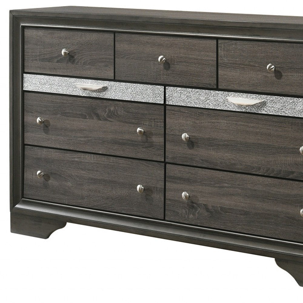 63" Gray Wood Nine Drawer Double Dresser — view 4